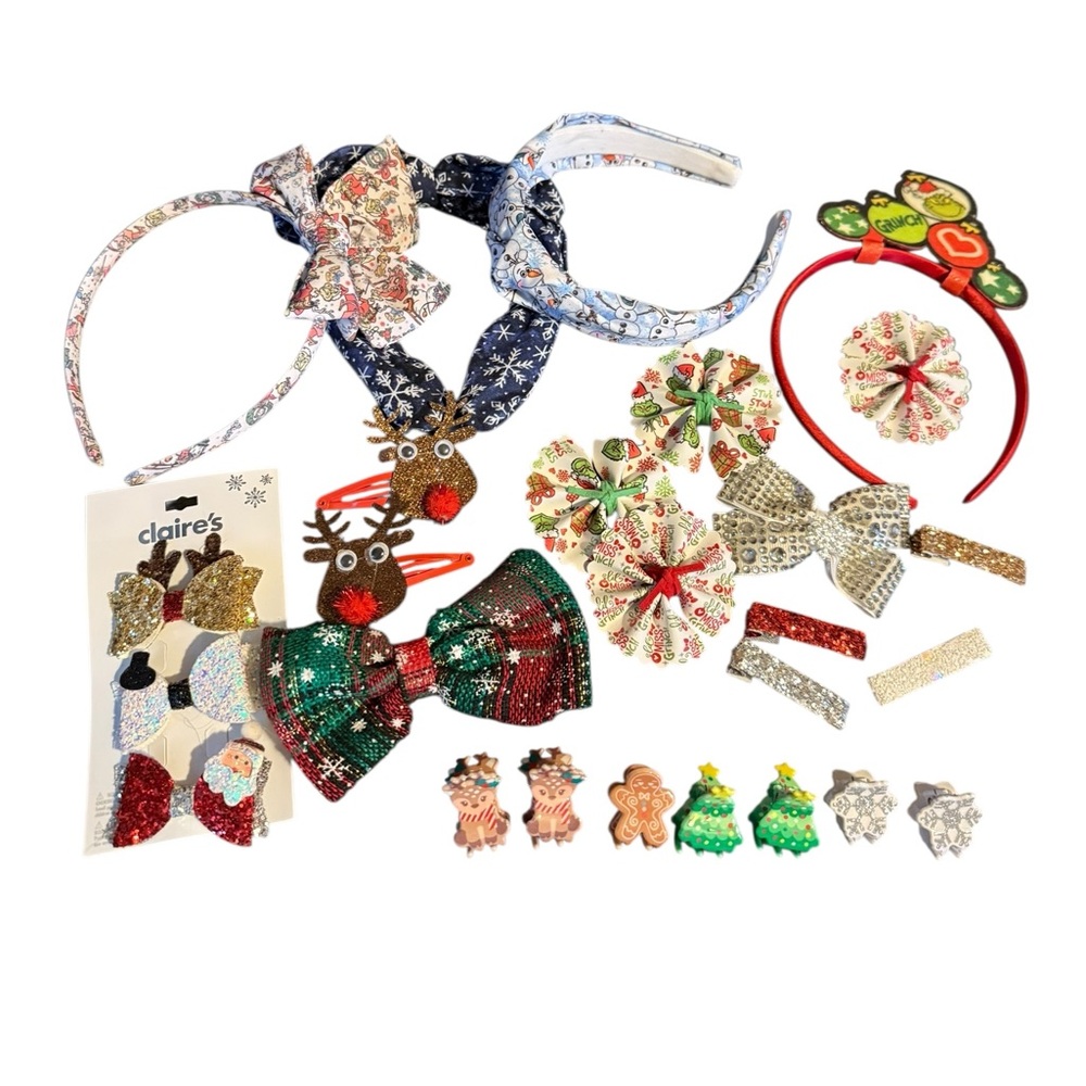 Bundle Lot Of 26 Winter Christmas Headbands Clips Bows Girls Hair Accessories